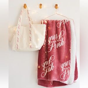 Victoria secret pink Cozy plush tote and blanket New
